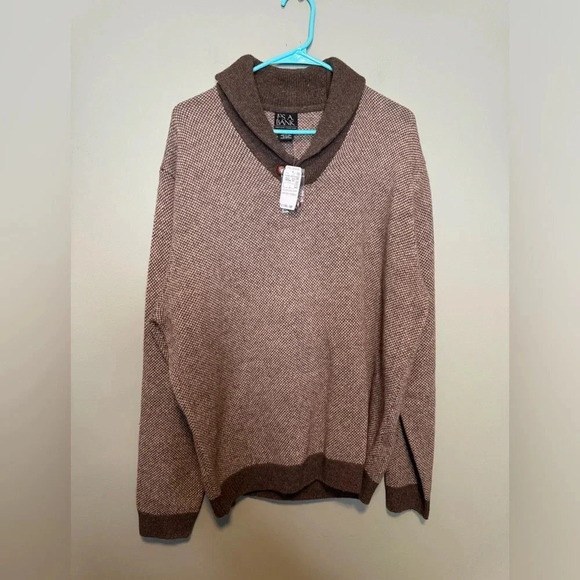 Jos A Bank Men L Executive Collection Brown 80%‎ lambswool Shawl Collar Sweater - Picture 1 of 4